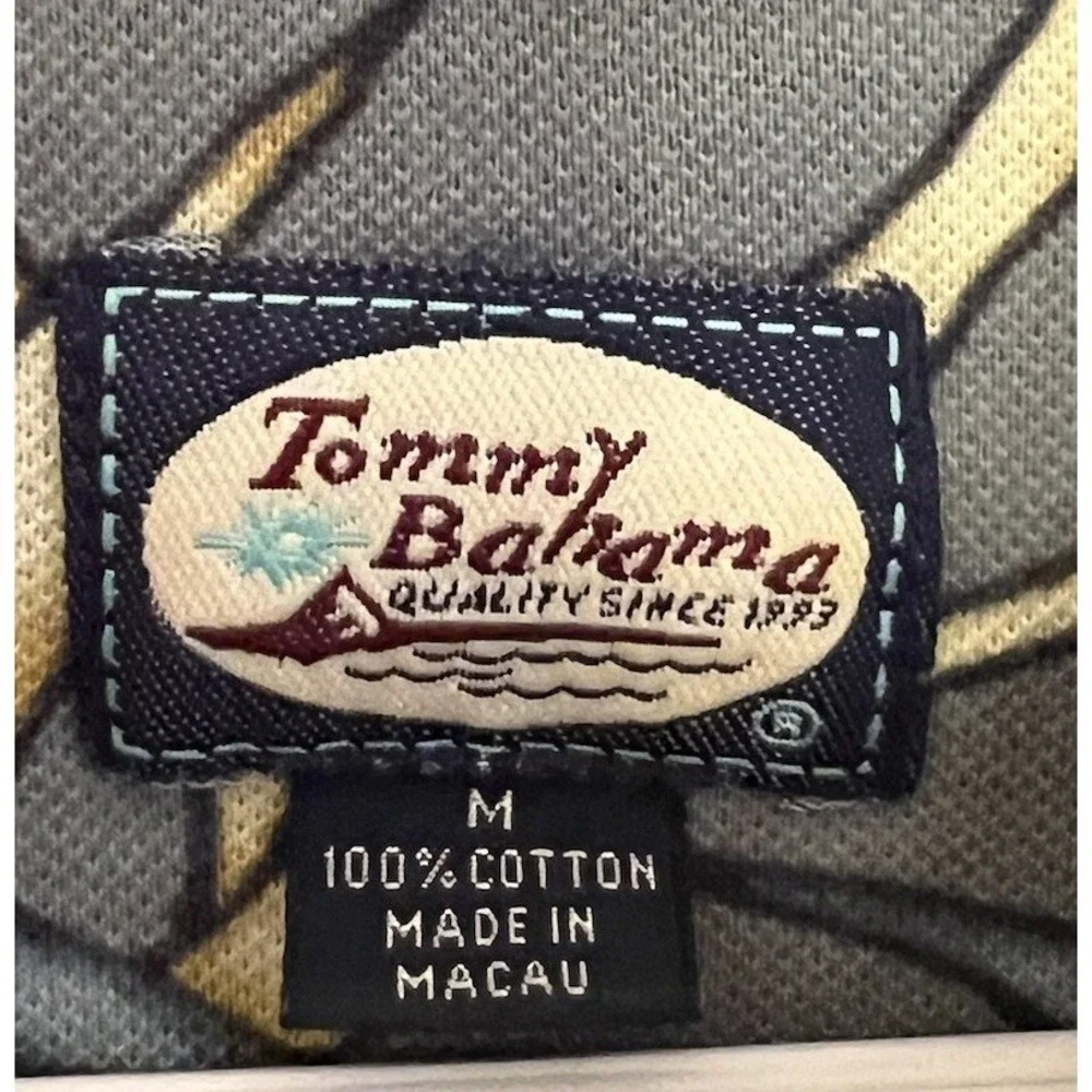 Tommy Bahama Polo Shirt Men's Medium Green Hawaiian Floral Bamboo Casual Relax‎